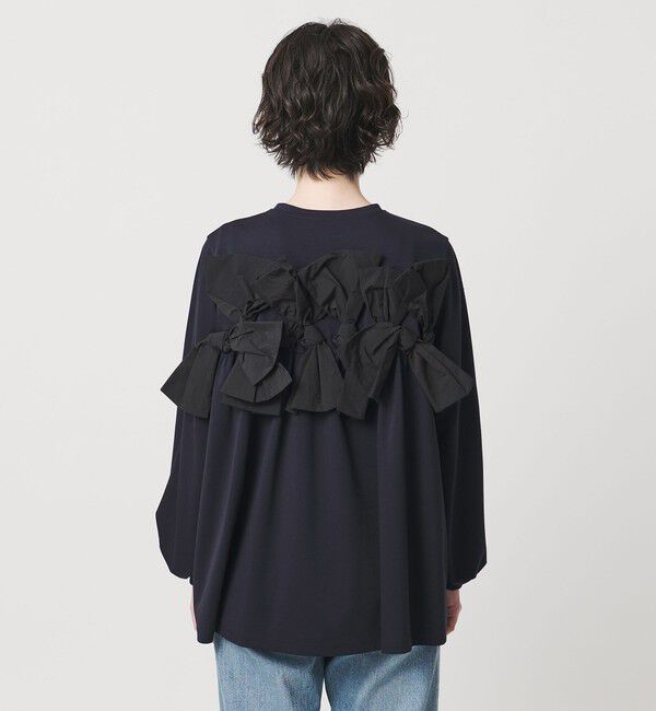 UNITED ARROWS「リボン コンビ パフスリーブ カットソー ‐ウォッシャブル‐」|Tシャツ・カットソー|