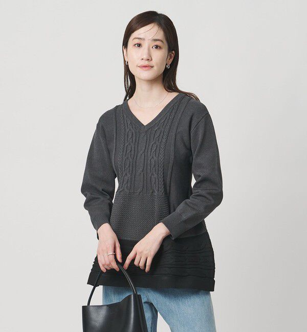 UNITED ARROWS「ケーブル Vネック ニット ‐ウォッシャブル‐」|ニット・セーター|DK.GRAY