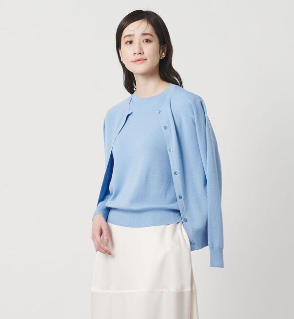 UNITED ARROWS「フルニードル クルーネック ニット」|ニット・セーター|LT.BLUE