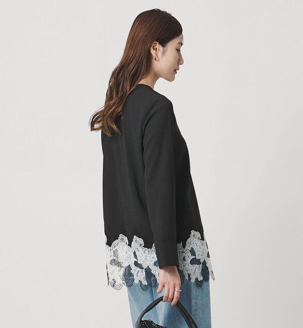 UNITED ARROWS「バックサテン レースコンビ ブラウス ‐ウォッシャブル‐」|シャツ・ブラウス|BLACK