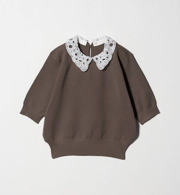 UNITED ARROWS green label relaxing「襟レース 2WAY 5分袖 プルオーバー ニット  -ウォッシャブル-」|ニット・セーター|