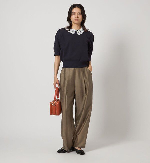 UNITED ARROWS green label relaxing「襟レース 2WAY 5分袖 プルオーバー ニット  -ウォッシャブル-」|ニット・セーター|