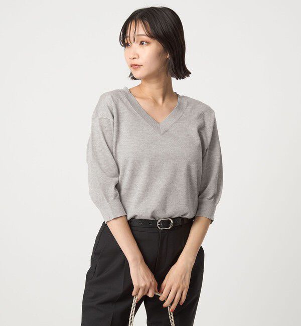 UNITED ARROWS green label relaxing「ブライトフォルム Vネック ニット プルオーバー」|ニット・セーター|LT.GRAY