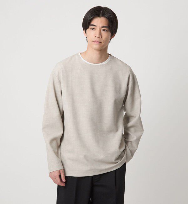 UNITED ARROWS green label relaxing「KIVANC ノーカラー 長袖 Tシャツ -ストレッチ-」|Tシャツ・カットソー|NATURAL