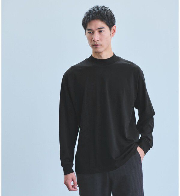 UNITED ARROWS green label relaxing「LONG FIBER COTTON クリア モックネック 長袖 Tシャツ」|Tシャツ・カットソー|BLACK