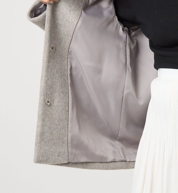 UNITED ARROWS green label relaxing「［size SHORTあり］アンゴラビーバー ノーカラー ミドル コート」|ノーカラーコート|