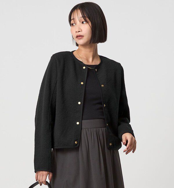 UNITED ARROWS green label relaxing「ブリスタージャカード ノーカラー カットソー カーディガン」|カーディガン|BLACK