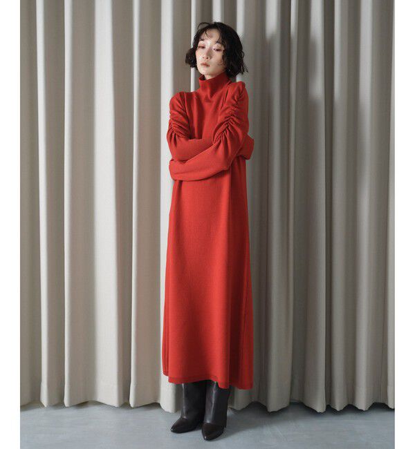 EMMEL REFINES「＜EMMEL REFINES＞EM ギャザーパフスリーブ タートルニット ワンピース」|ワンピース|