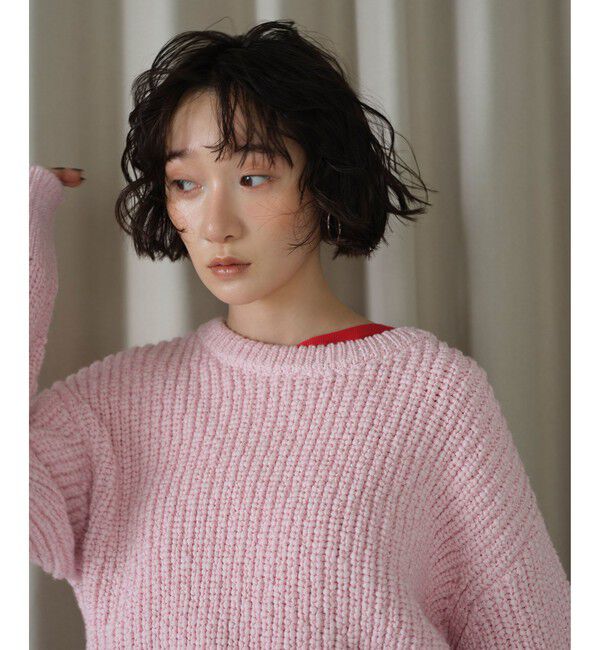 EMMEL REFINES「＜EMMEL REFINES＞EM スラブヤーン カタアゼ ニット プルオーバー」|ニット・セーター|LT.PINK