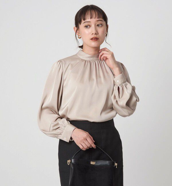 UNITED ARROWS green label relaxing「サテン スタンドネック ギャザー ブラウス」|シャツ・ブラウス|BEIGE