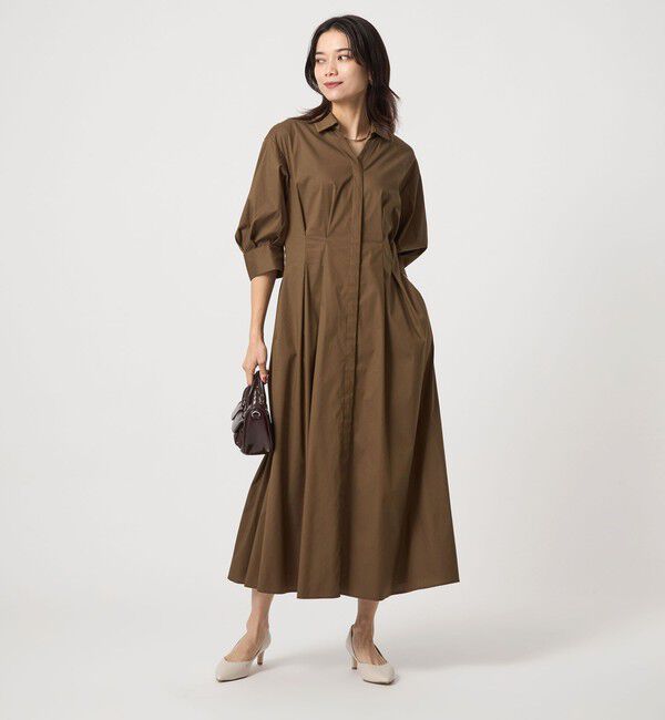 UNITED ARROWS green label relaxing「シャツ襟 フィット＆フレア タックスリーブ ワンピース」|ワンピース|DK.BROWN