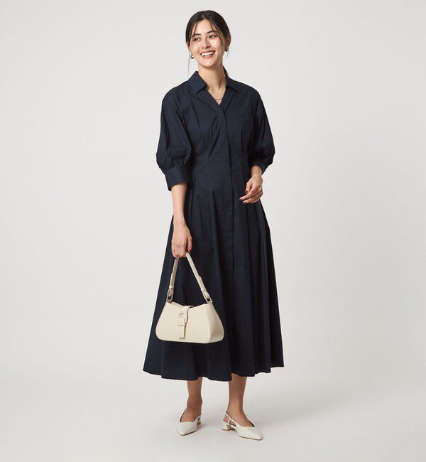 UNITED ARROWS green label relaxing「シャツ襟 フィット＆フレア タックスリーブ ワンピース」|ワンピース|NAVY