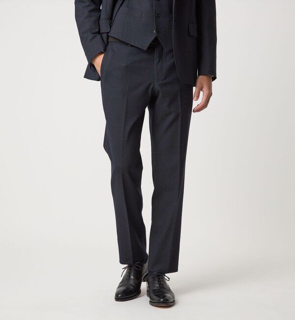 UNITED ARROWS green label relaxing「A+ TWPU バーズアイ スリム アジャスター スラックス -ウォッシャブル・ストレッチ-」|スラックス|NAVY