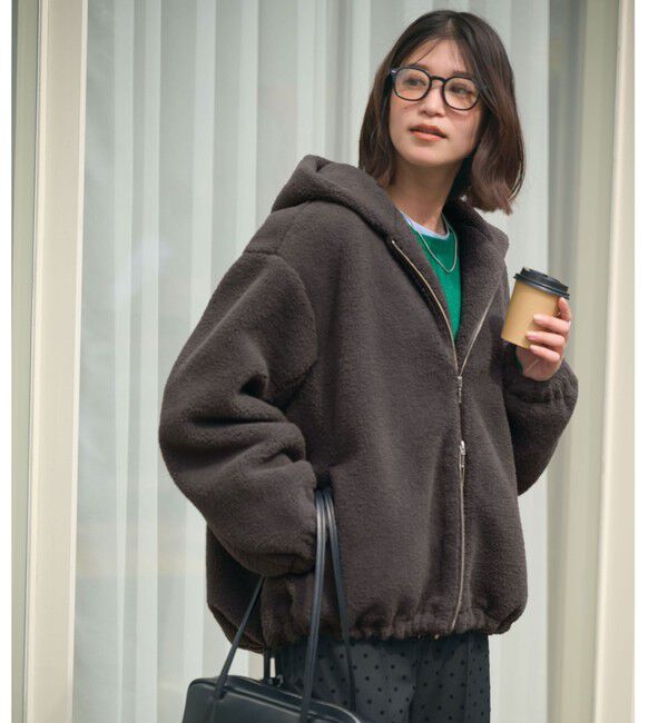 UNITED ARROWS green label relaxing「【WEB限定】＜at ease＞フェイクシープファー フード ブルゾン」|ブルゾン・スタジャン|DK.GRAY