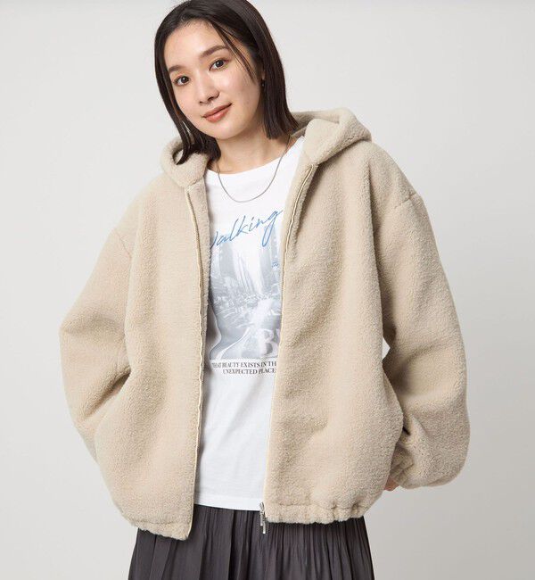 UNITED ARROWS green label relaxing「【WEB限定】＜at ease＞フェイクシープファー フード ブルゾン」|ブルゾン・スタジャン|NATURAL
