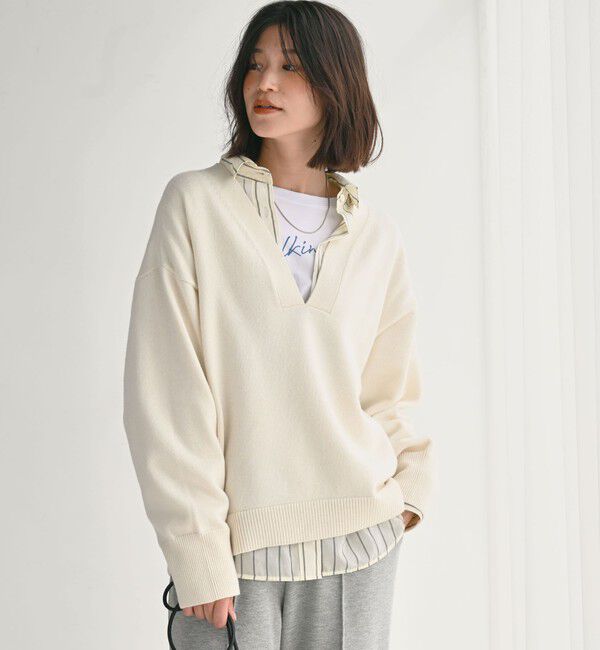 UNITED ARROWS green label relaxing「【WEB限定】＜at ease＞スキッパー プルオーバー ニット ウォッシャブル」|ニット・セーター|
