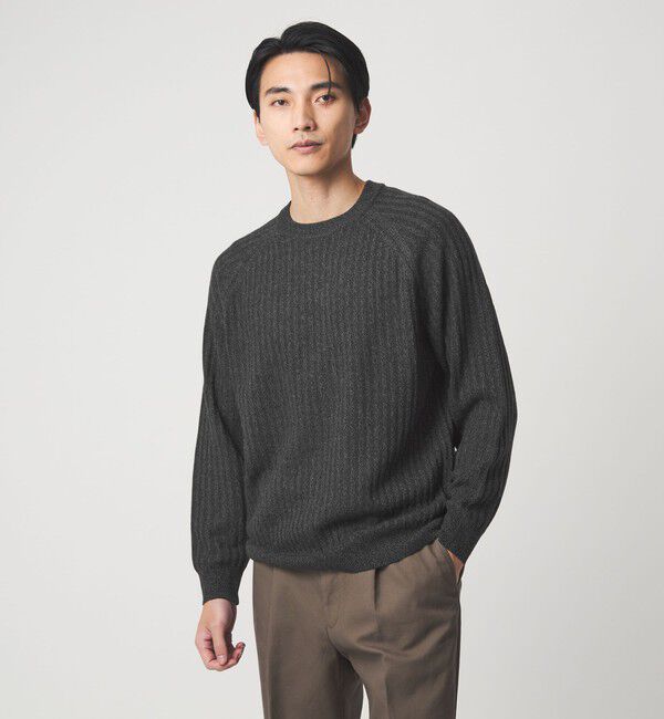 UNITED ARROWS green label relaxing「シルク ミックス リブ クルーネック ニット」|ニット・セーター|DK.GRAY