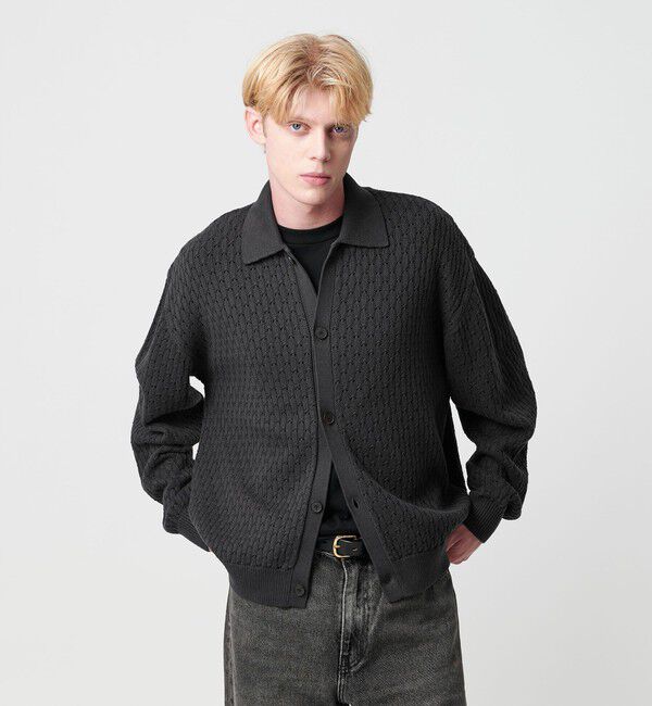 BEAUTY&YOUTH UNITED ARROWS「オブリック パターン ポロ ジャケット」|カーディガン|DK.GRAY