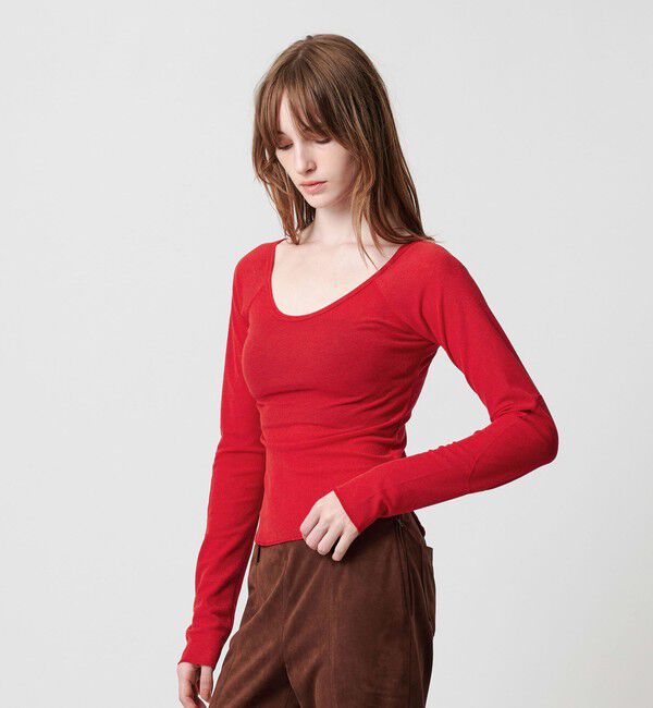 ATTISESSION「＜ATTISESSION＞ワッフル ローカットネック トップス」|Tシャツ・カットソー|RED