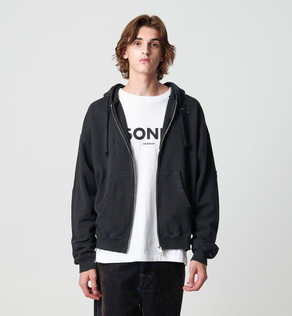 MONKEY TIME「フレンチテリー ディストレスト フルジップ フーディー」|カーディガン|