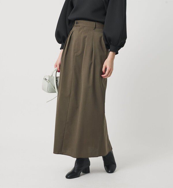 BEAUTY&YOUTH UNITED ARROWS「毛ブレンド タックロングスカート 防シワ ウォッシャブル」|スカート|OLIVE