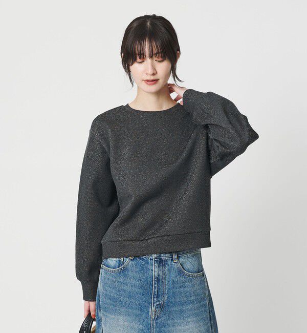 BEAUTY&YOUTH UNITED ARROWS「ポリエステルコットンブレンド ラメダンボール プルオーバー/ブラック」|Tシャツ・カットソー|