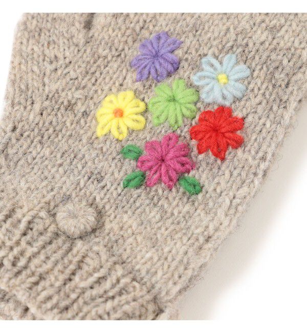 BEAMSBOY「手編み フラワー刺繍 ミトン」|手袋|