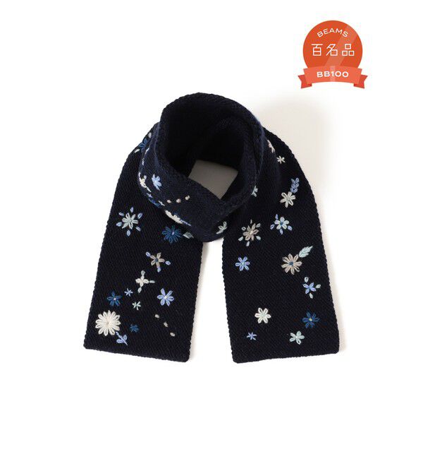 BEAMSBOY「手編み フラワー刺繍 マフラー」|マフラー|NAVY