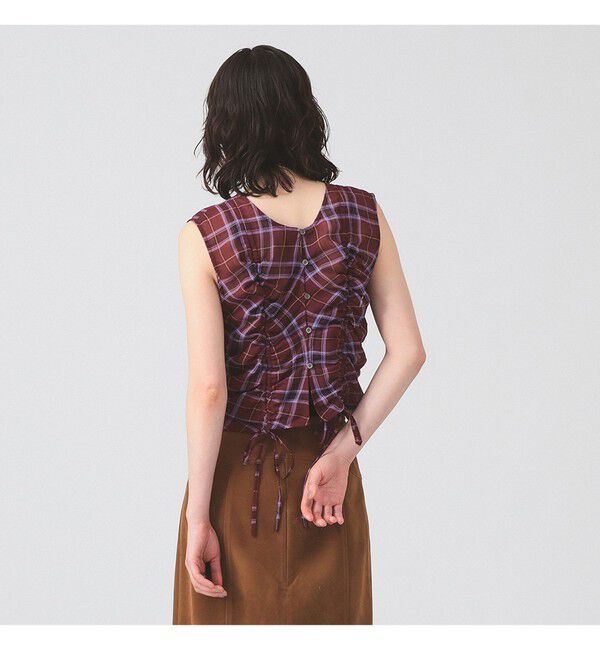 Ray BEAMS 「チェック ギャザー ノースリーブ ブラウス」|タンクトップ|