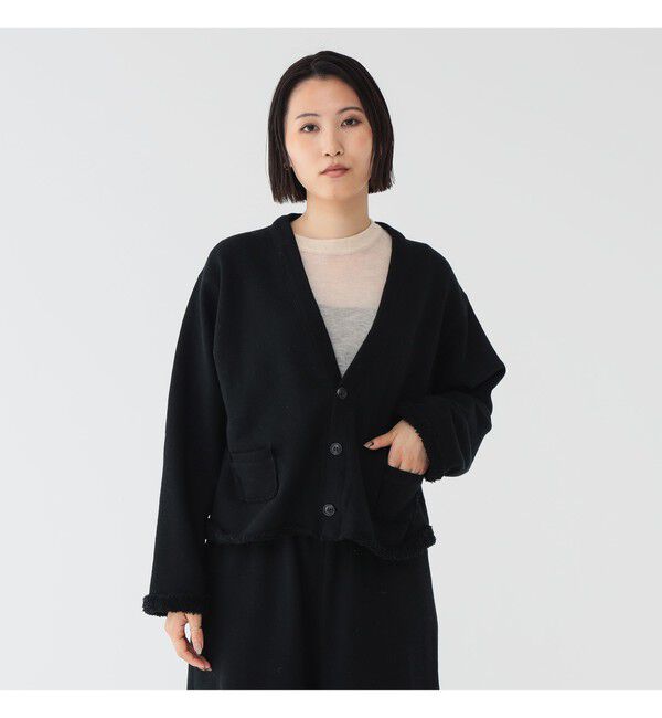 BEAMSBOY「maturely / カット オフ ジャージー カーディガン」|スウェット・ジャージ|BLACK