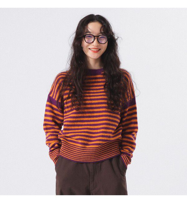 BEAMSBOY「7ゲージ ボーダー クルー ニット」|ニット・セーター|PURPLE