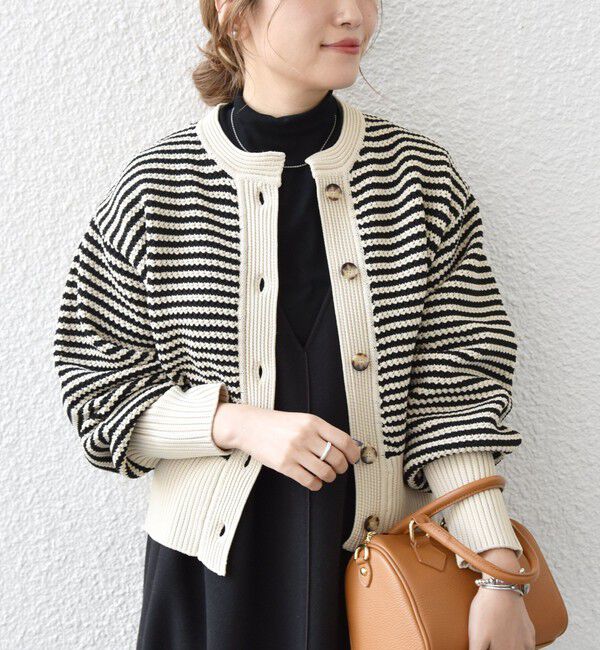 SHIPS any「SHIPS any: パターン コンパクト ショート ニット カーディガン」|カーディガン|