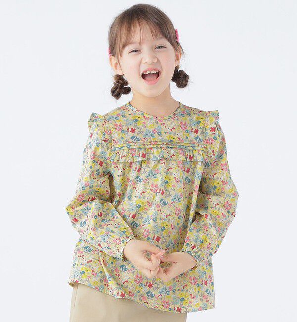 SHIPS KIDS「SHIPS KIDS:100～130cm / リバティ フリル 長袖 ブラウス」|シャツ・ブラウス|ライトイエロー