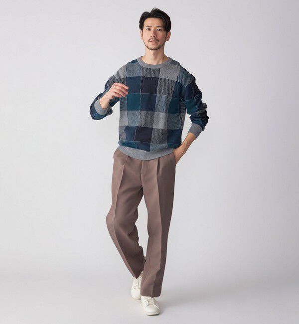 SHIPS「SHIPS:〈手洗い可能〉コットン カシミヤ チェック クルーネック ニット」|ニット・セーター|