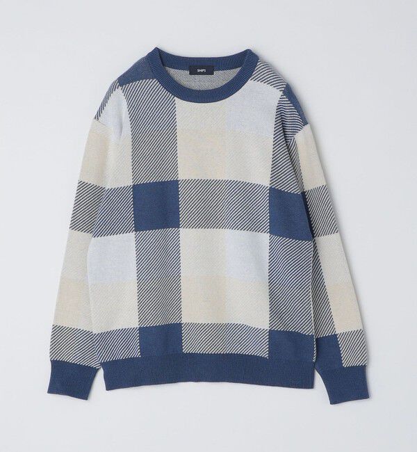 SHIPS「SHIPS:〈手洗い可能〉コットン カシミヤ チェック クルーネック ニット」|ニット・セーター|