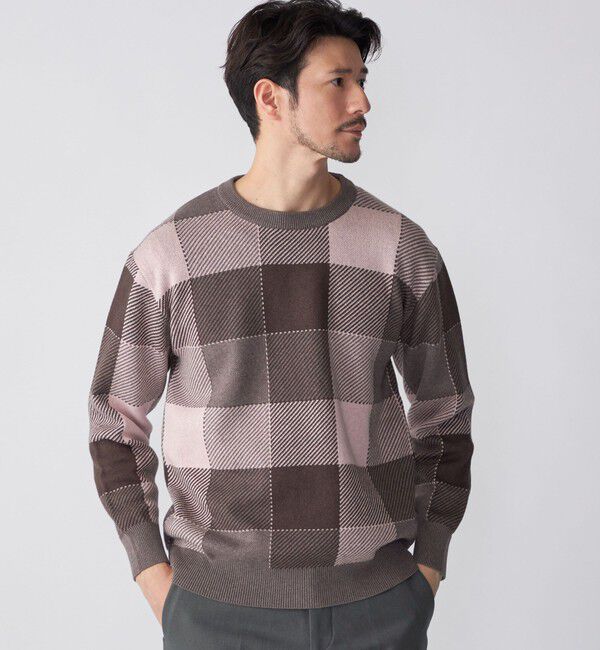 SHIPS「SHIPS:〈手洗い可能〉コットン カシミヤ チェック クルーネック ニット」|ニット・セーター|