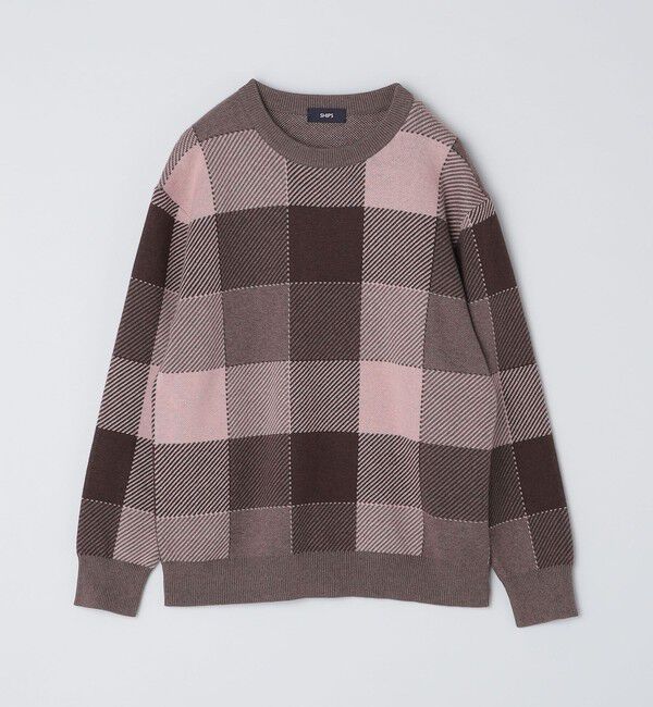 SHIPS「SHIPS:〈手洗い可能〉コットン カシミヤ チェック クルーネック ニット」|ニット・セーター|