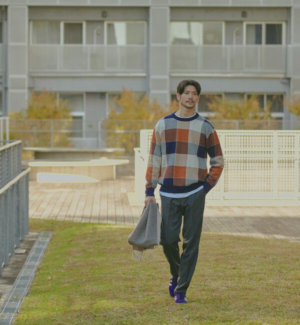 SHIPS「SHIPS:〈手洗い可能〉コットン カシミヤ チェック クルーネック ニット」|ニット・セーター|