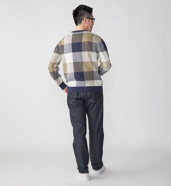 SHIPS「SHIPS:〈手洗い可能〉コットン カシミヤ チェック クルーネック ニット」|ニット・セーター|