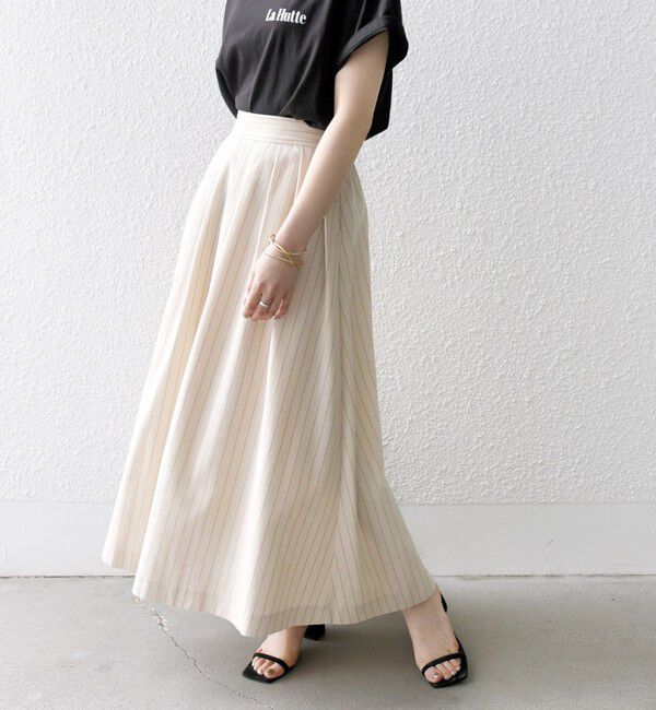 SHIPS any「SHIPS any:〈洗濯機可能〉リネン ミックス ギャザー ロング スカート」|スカート|ベージュ