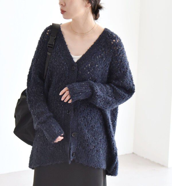 quaranciel「quaranciel:〈手洗い可能〉スパンコール Vネック ニット カーディガン」|カーディガン|