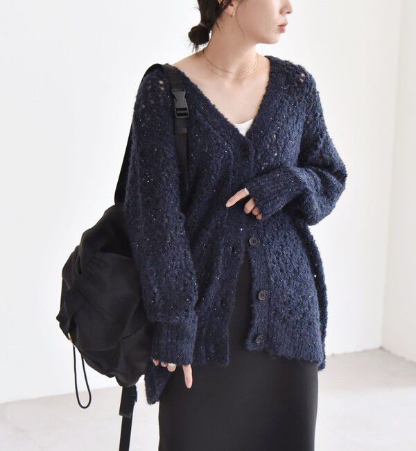 quaranciel「quaranciel:〈手洗い可能〉スパンコール Vネック ニット カーディガン」|カーディガン|