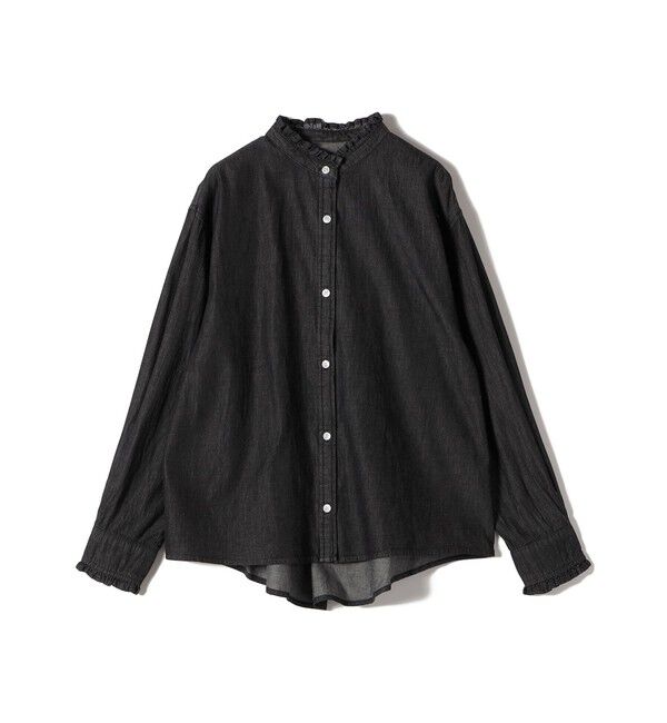 SHIPS Colors 「SHIPS Colors:〈洗濯機可能〉フリルネック デニム シャツ」|シャツ・ブラウス|ブラック