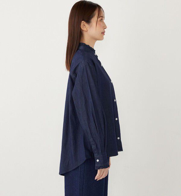SHIPS Colors 「SHIPS Colors:〈洗濯機可能〉フリルネック デニム シャツ」|シャツ・ブラウス|
