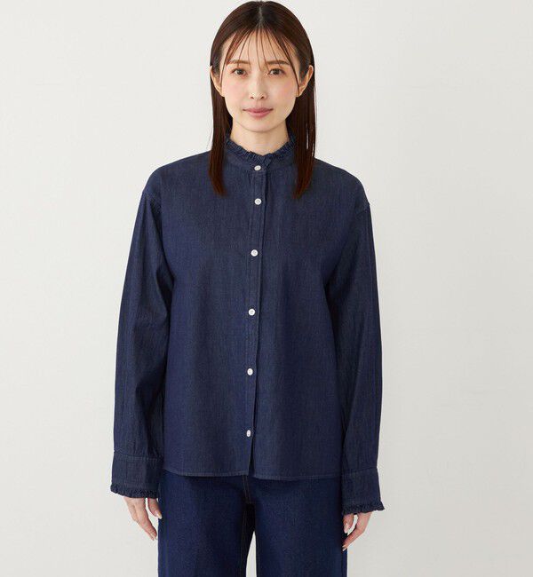 SHIPS Colors 「SHIPS Colors:〈洗濯機可能〉フリルネック デニム シャツ」|シャツ・ブラウス|