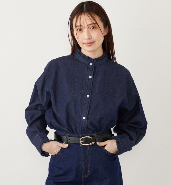 SHIPS Colors 「SHIPS Colors:〈洗濯機可能〉フリルネック デニム シャツ」|シャツ・ブラウス|