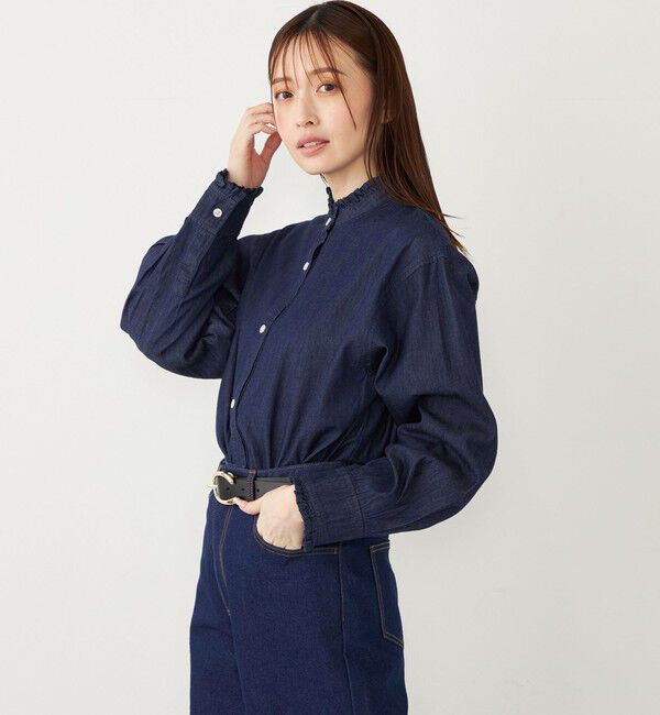 SHIPS Colors 「SHIPS Colors:〈洗濯機可能〉フリルネック デニム シャツ」|シャツ・ブラウス|