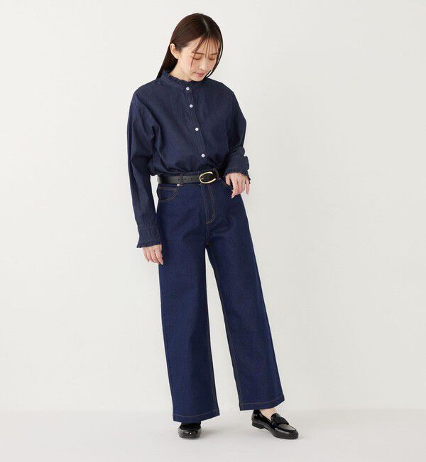 SHIPS Colors 「SHIPS Colors:〈洗濯機可能〉フリルネック デニム シャツ」|シャツ・ブラウス|