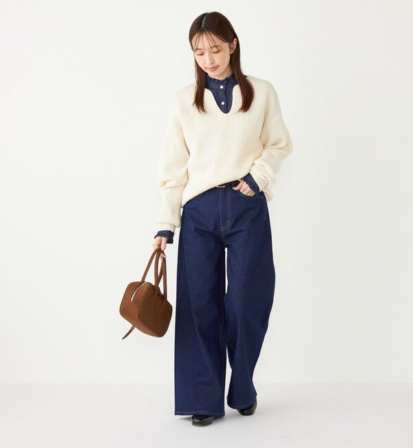 SHIPS Colors 「SHIPS Colors:〈洗濯機可能〉フリルネック デニム シャツ」|シャツ・ブラウス|