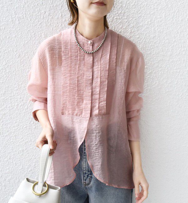 SHIPS for women「【WEB限定】〈洗濯機可能〉シアー プリーツ ヨーク パールモチーフボタン ブラウス」|シャツ・ブラウス|